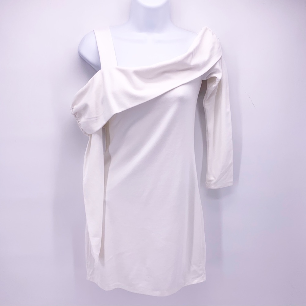 Lovers + Friends Asymmetrical White Long Sleeve Dress